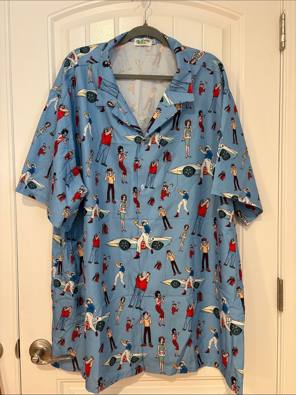 Casual Lightweight Retro Blue Printed Resort Shirt - Speed Racer Design